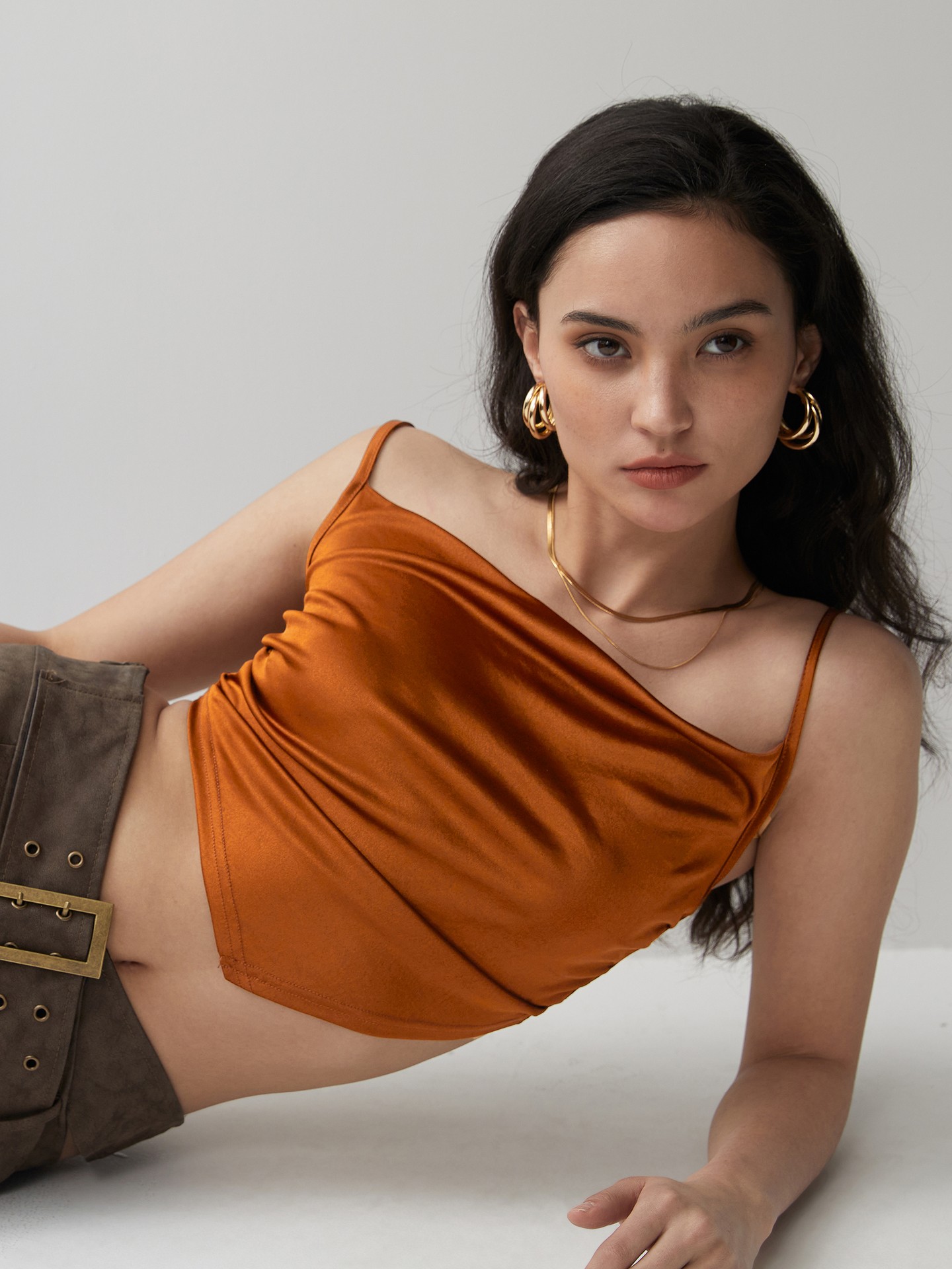 Brown Satin Crop Top