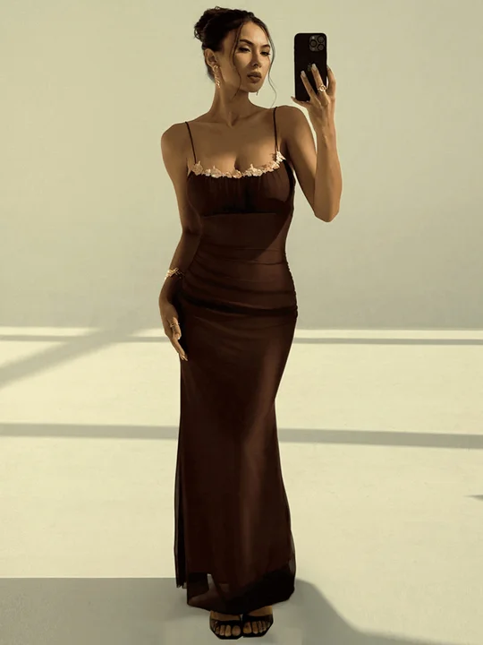 slim fit dress slacks Slim Tea-Length Black Prom Gown with Thin Straps – loveangeldress main image 1