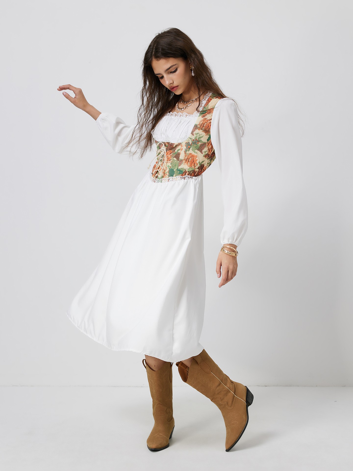 White Colour Block A-Line Dress