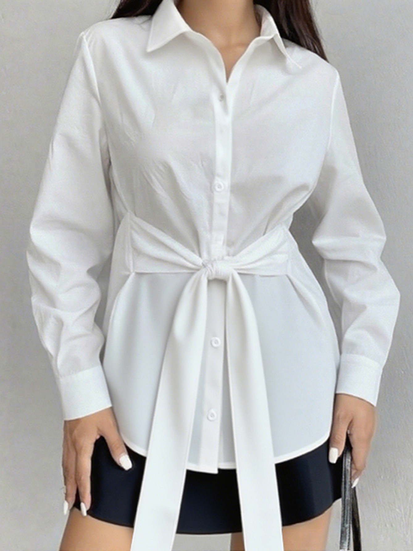 White Plus Size Lace Up Placket Blouse