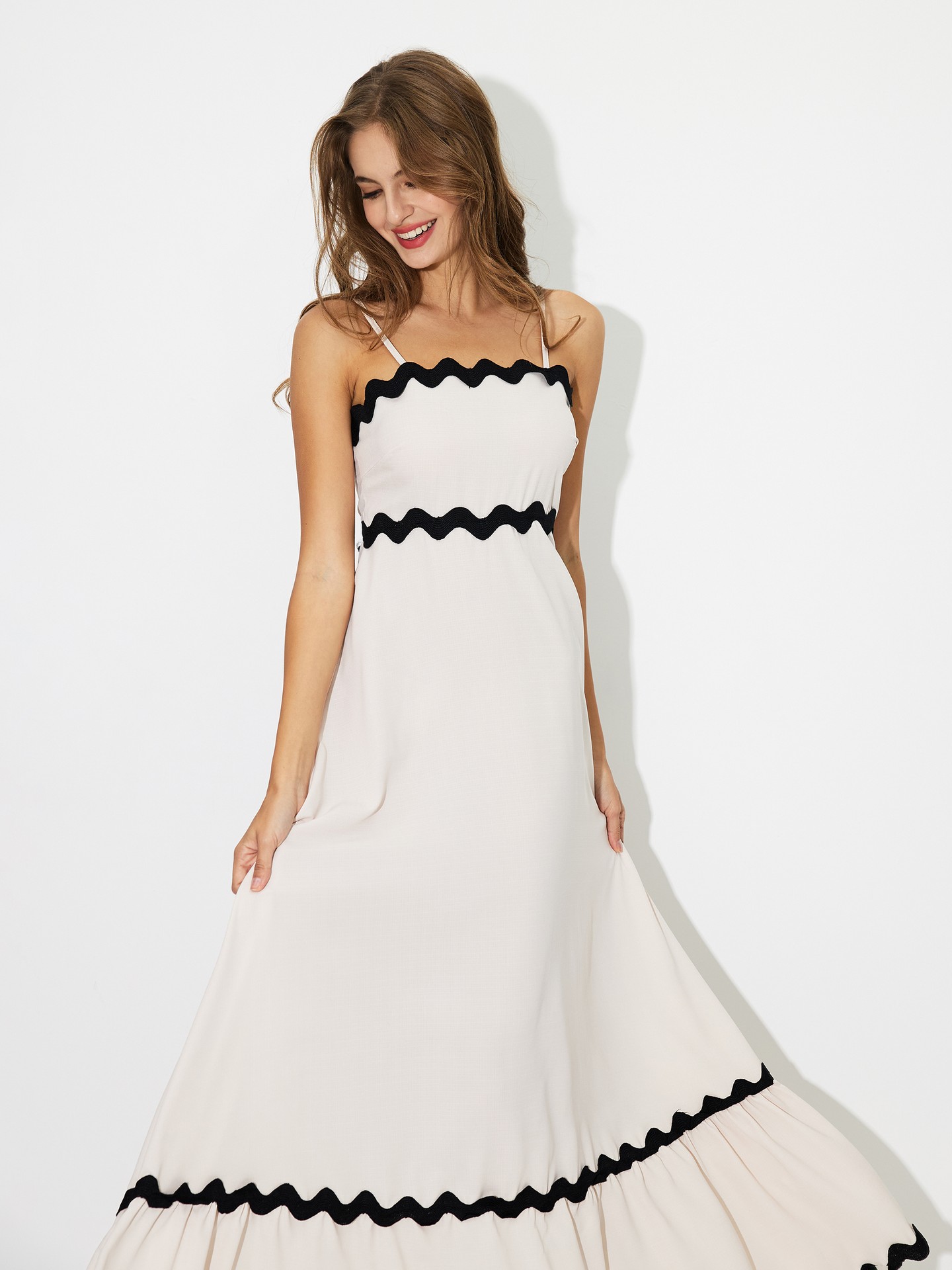 Beige Smocking A-Line Dress