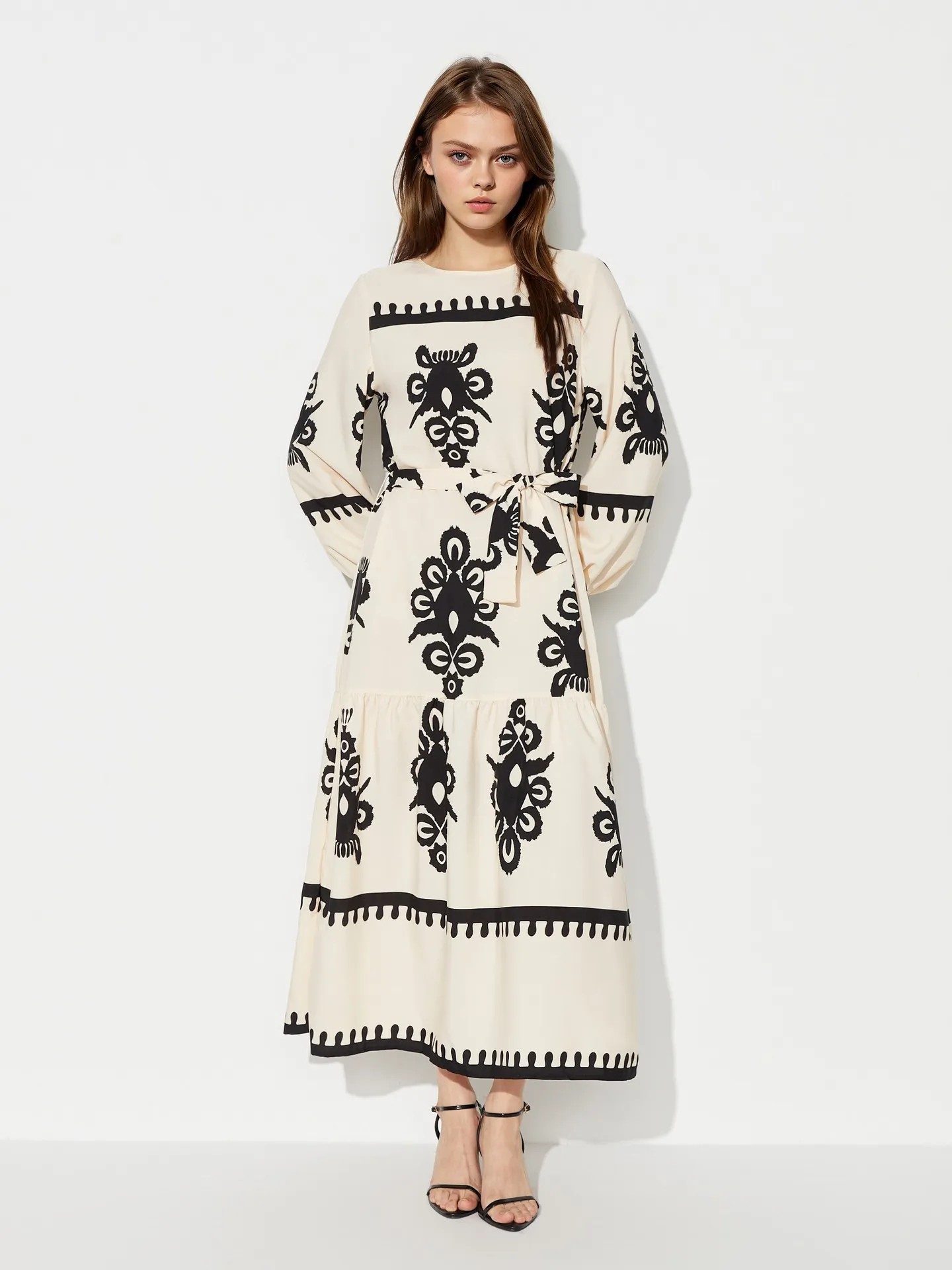 A-line Belt Five-point Sleeve Dress