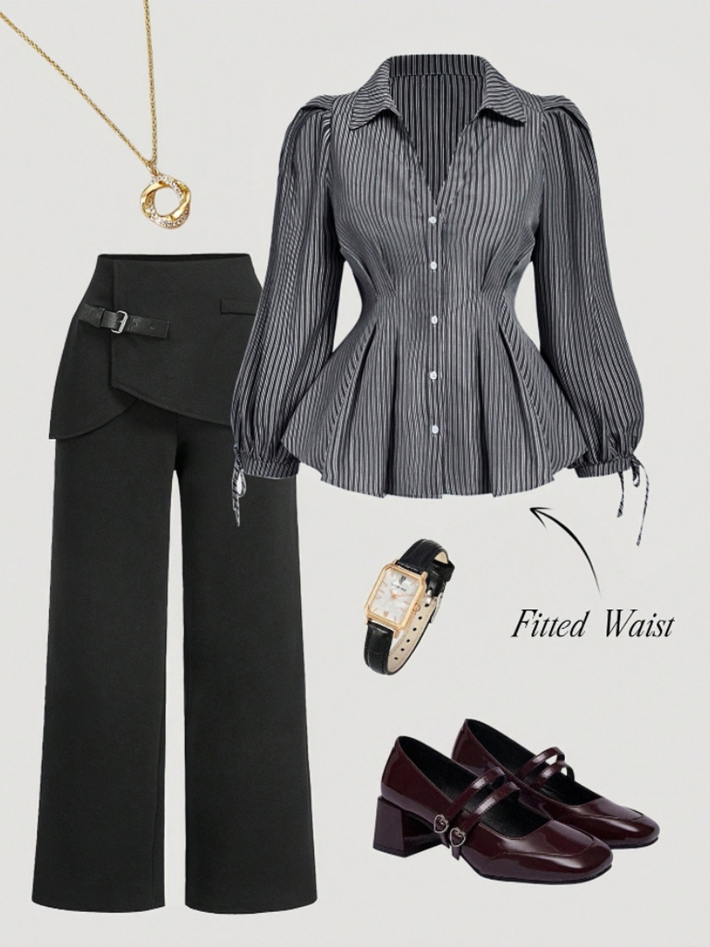 Black Gathered Placket Blouse