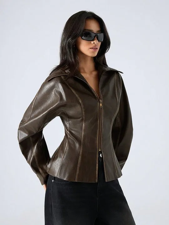 Asymmetric Faux Leather Jacket | Savana | Bestsellers