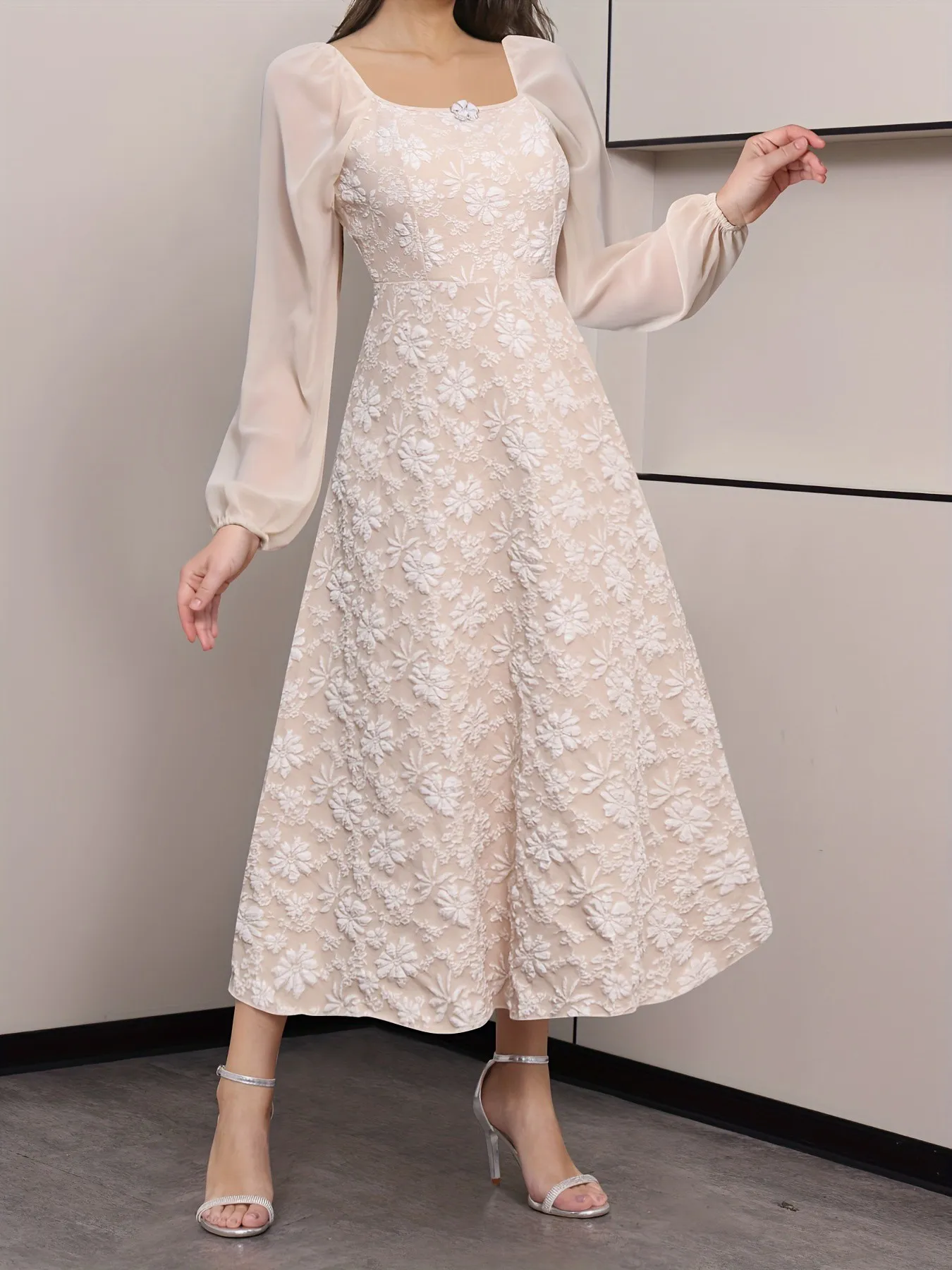Sleeveless Square Neck Marble Printed Maxi A