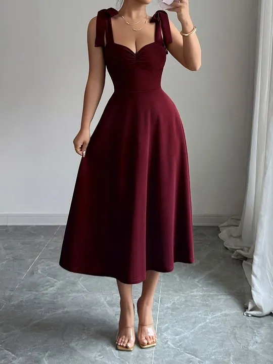 open lace back dress Red Cotton-Linen Dress | Comfy, Flattering, and Shapely main image 0