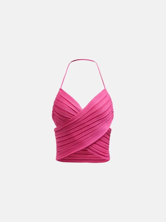 Mock Neck Crisscross Lace-Up Front Halter Top
