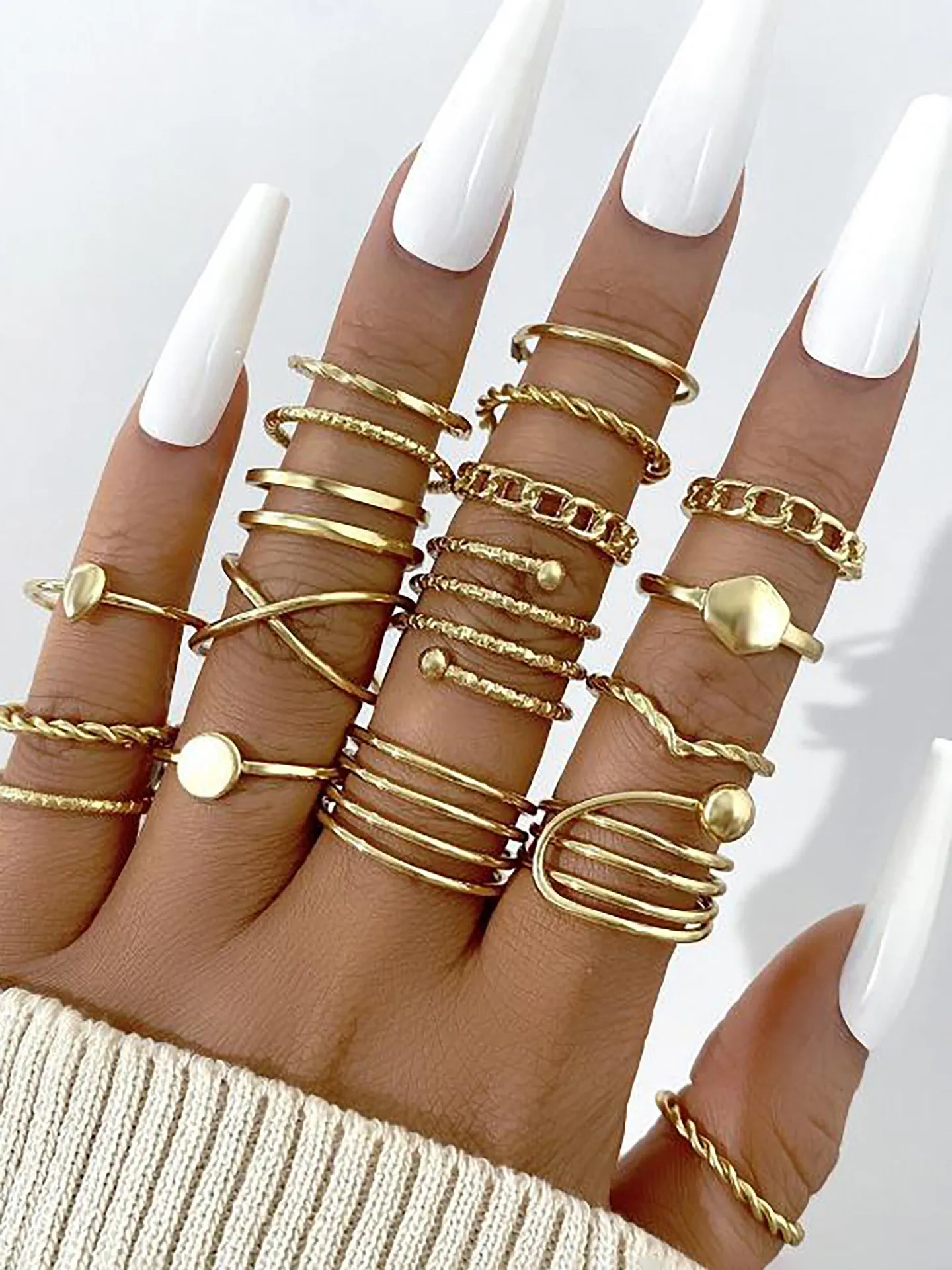 Modern Golden Geometric Rings Set main image 0