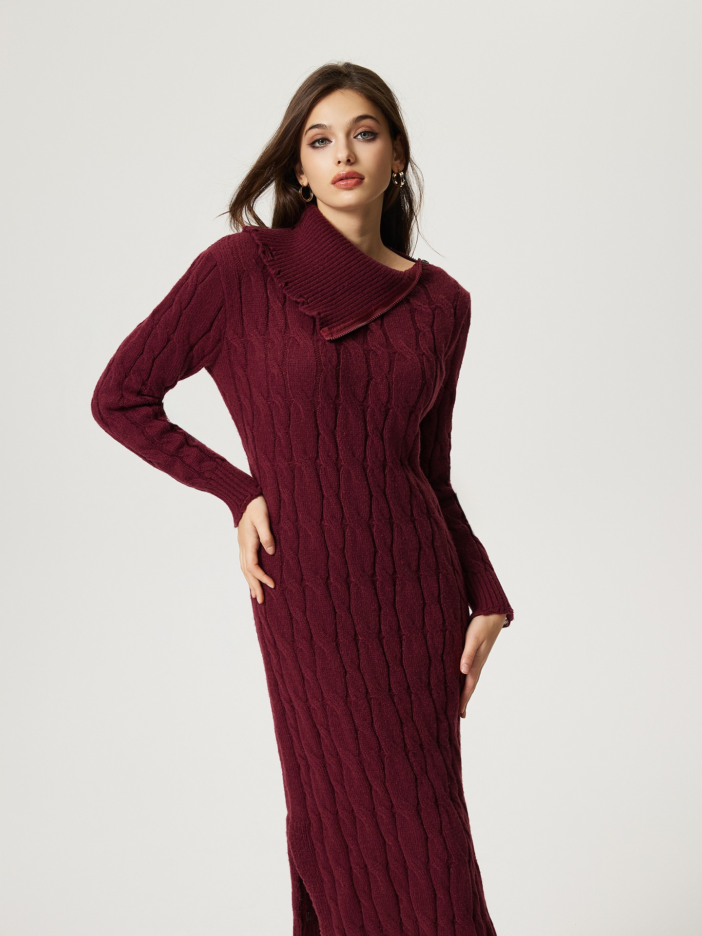 Brick Red Cable Knit Dress