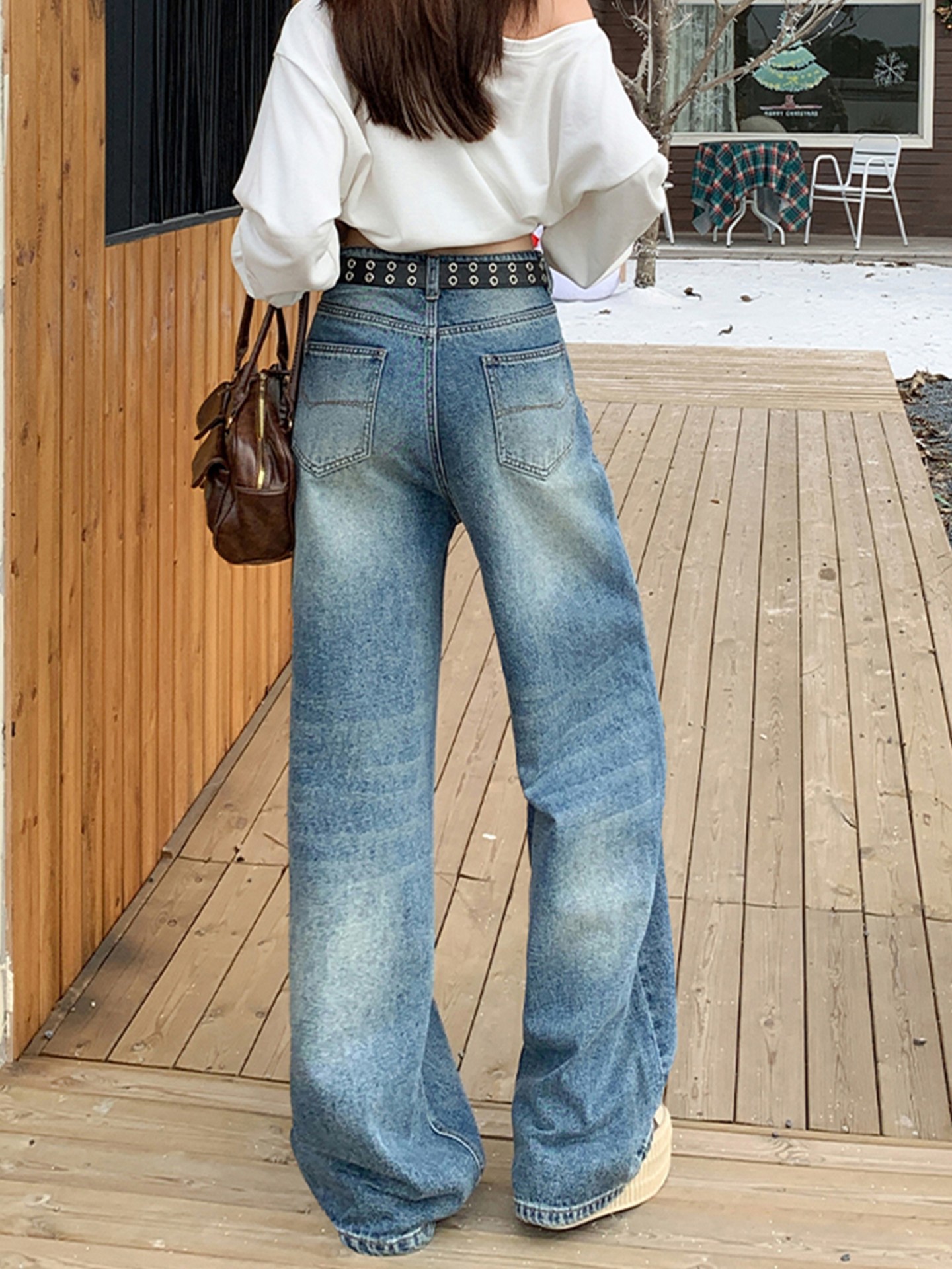 Blue Ripped Straight Leg Jeans