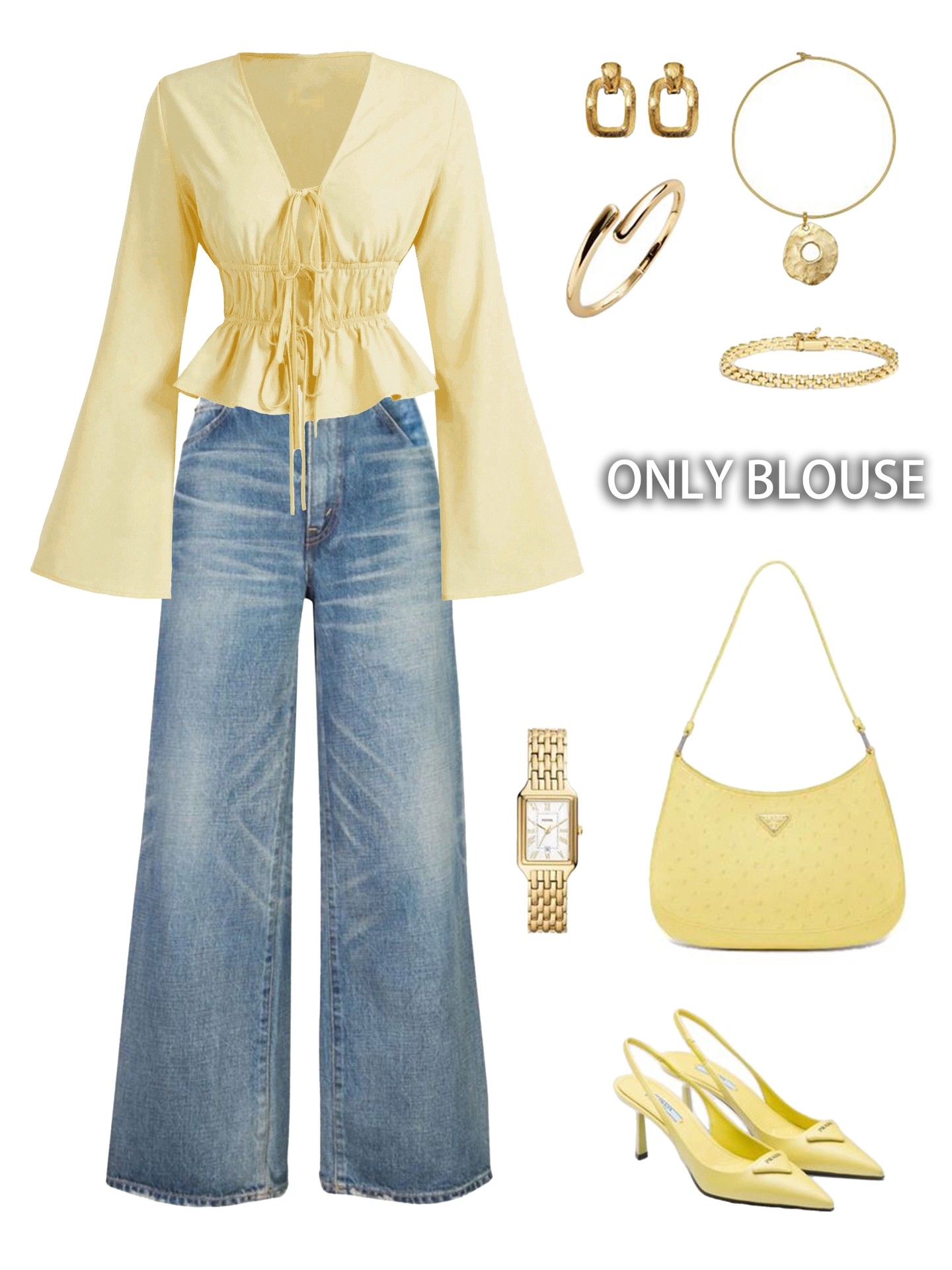 Yellow Tie Up Placket Blouse