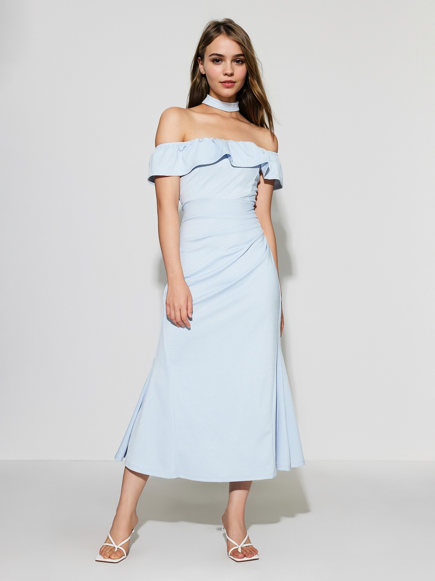 Blue Ruffle Tube Dress