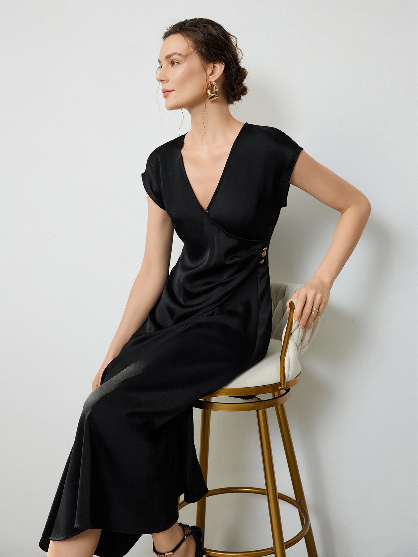 Black Button A-Line Dress