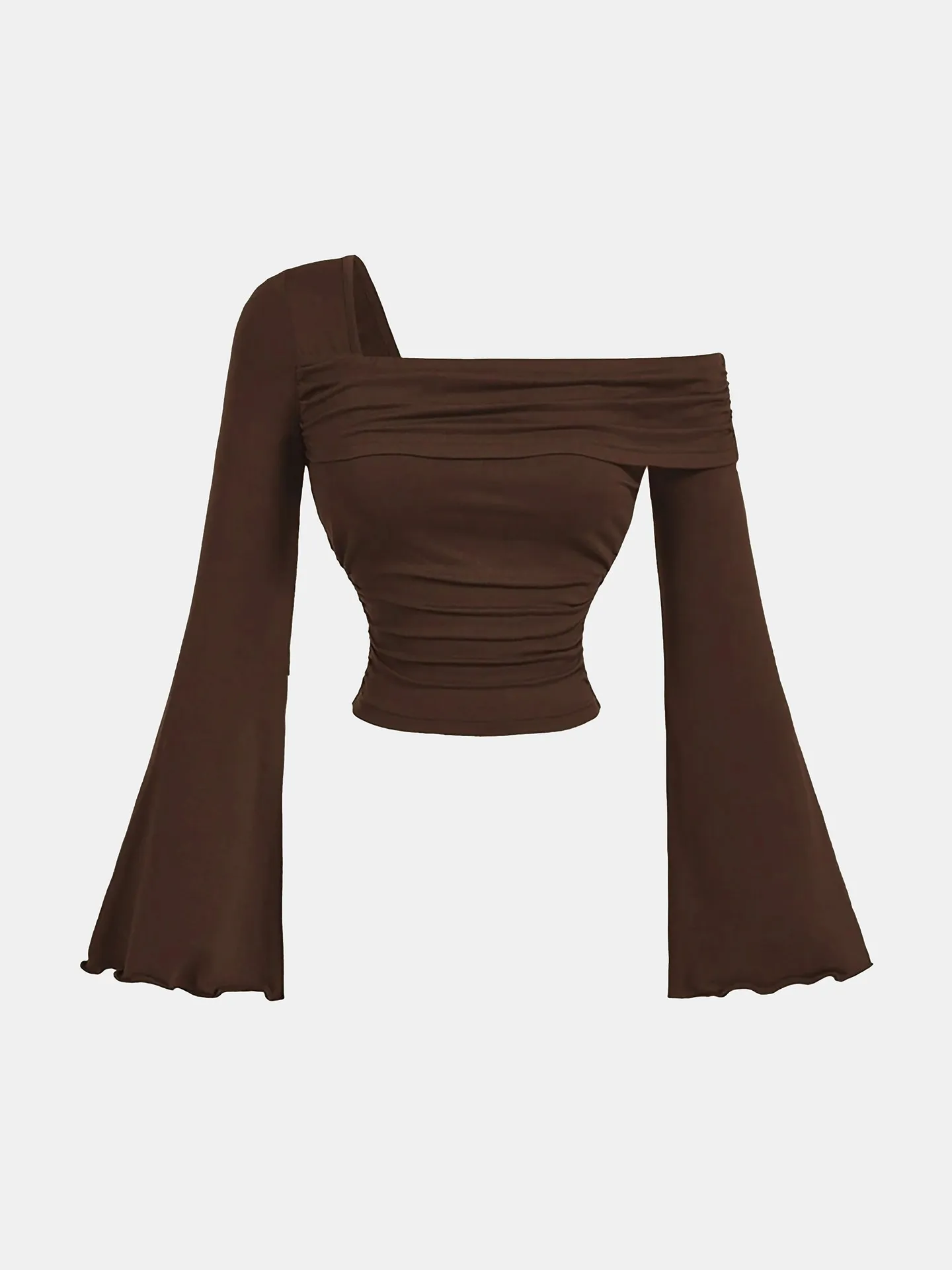 Brown One-Shoulder Flared Sleeve Crop Top | Savana | Bestsellers