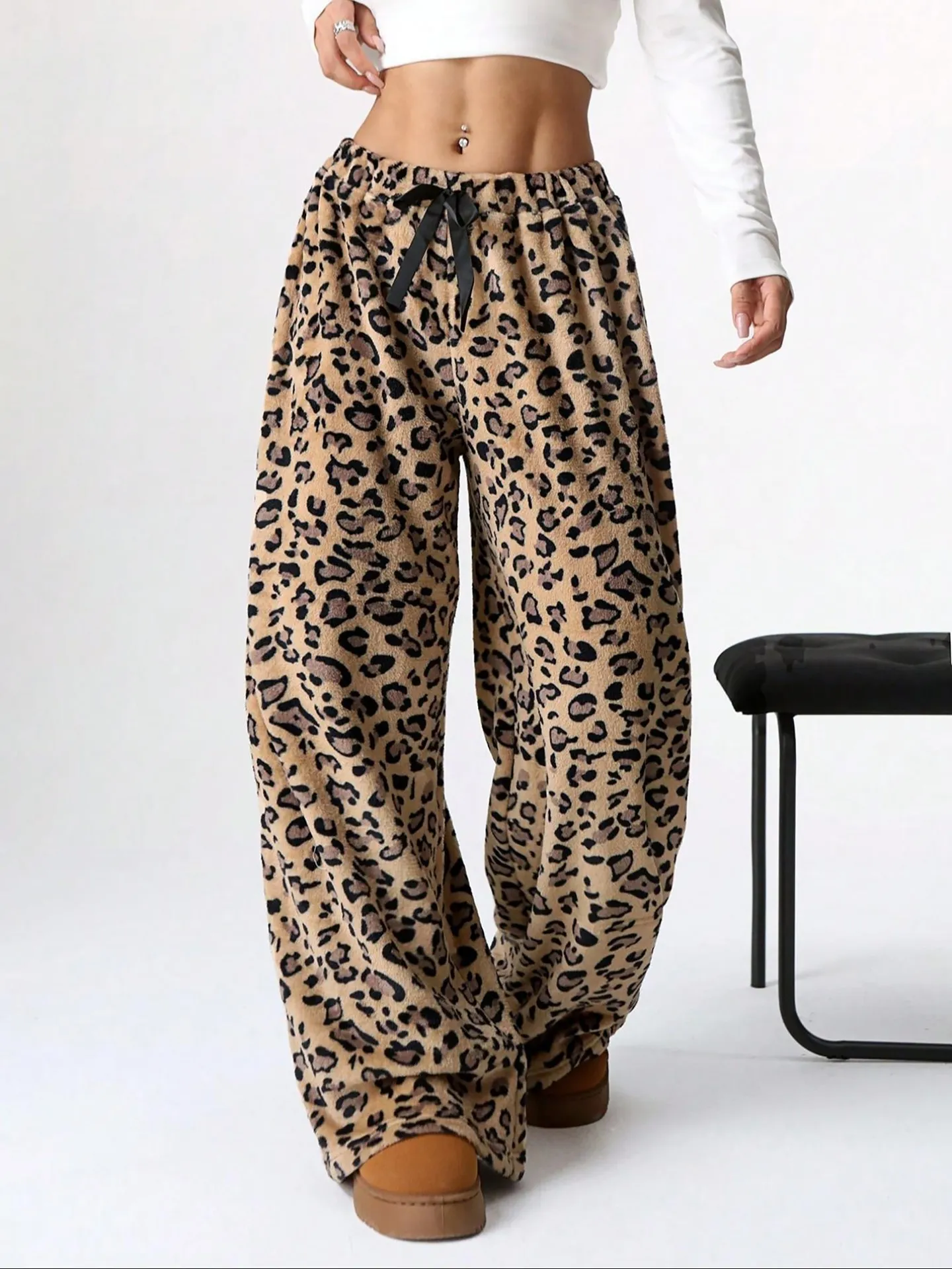 パンツ LEOPARD PRINT WIDE STRAIGHT PANTS Hesaco Leopard Print Jeans for Women - Y2K Light Cheetah