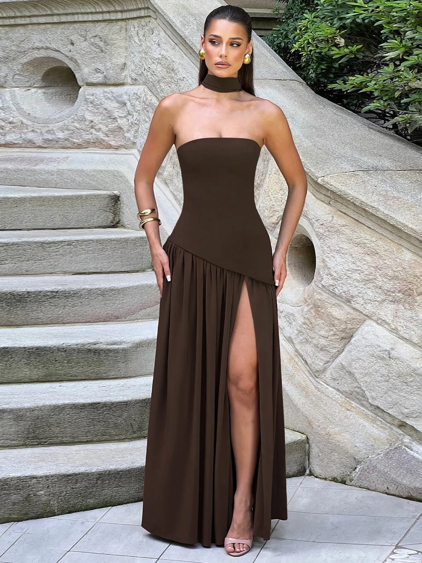 brown dresse Womens Fall Brown Pocket Dress