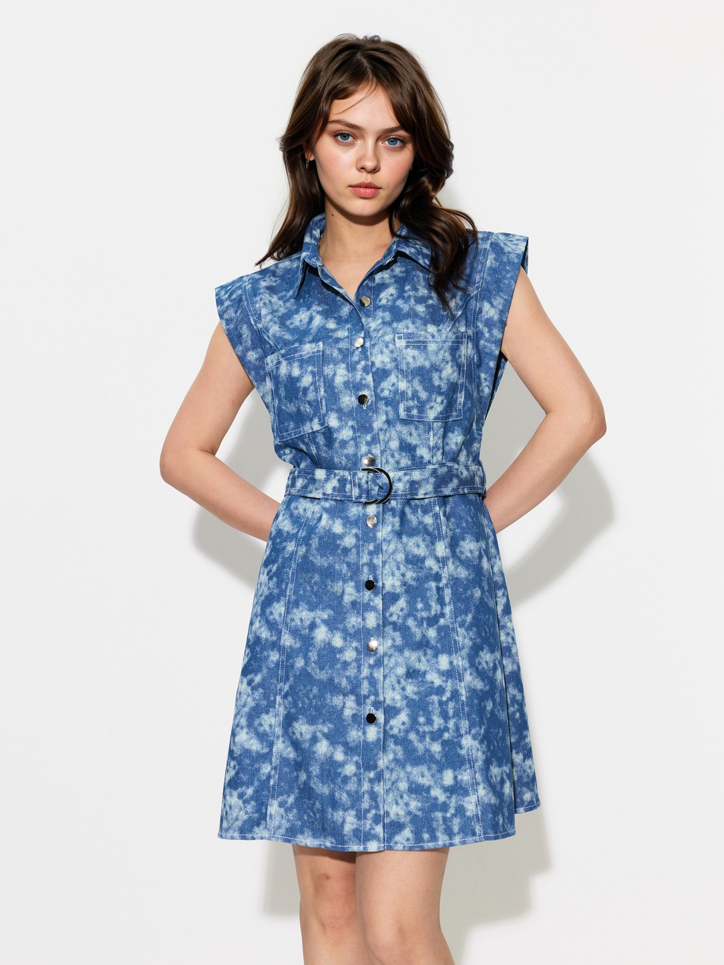 Blue Tied Denim Shirt Dress