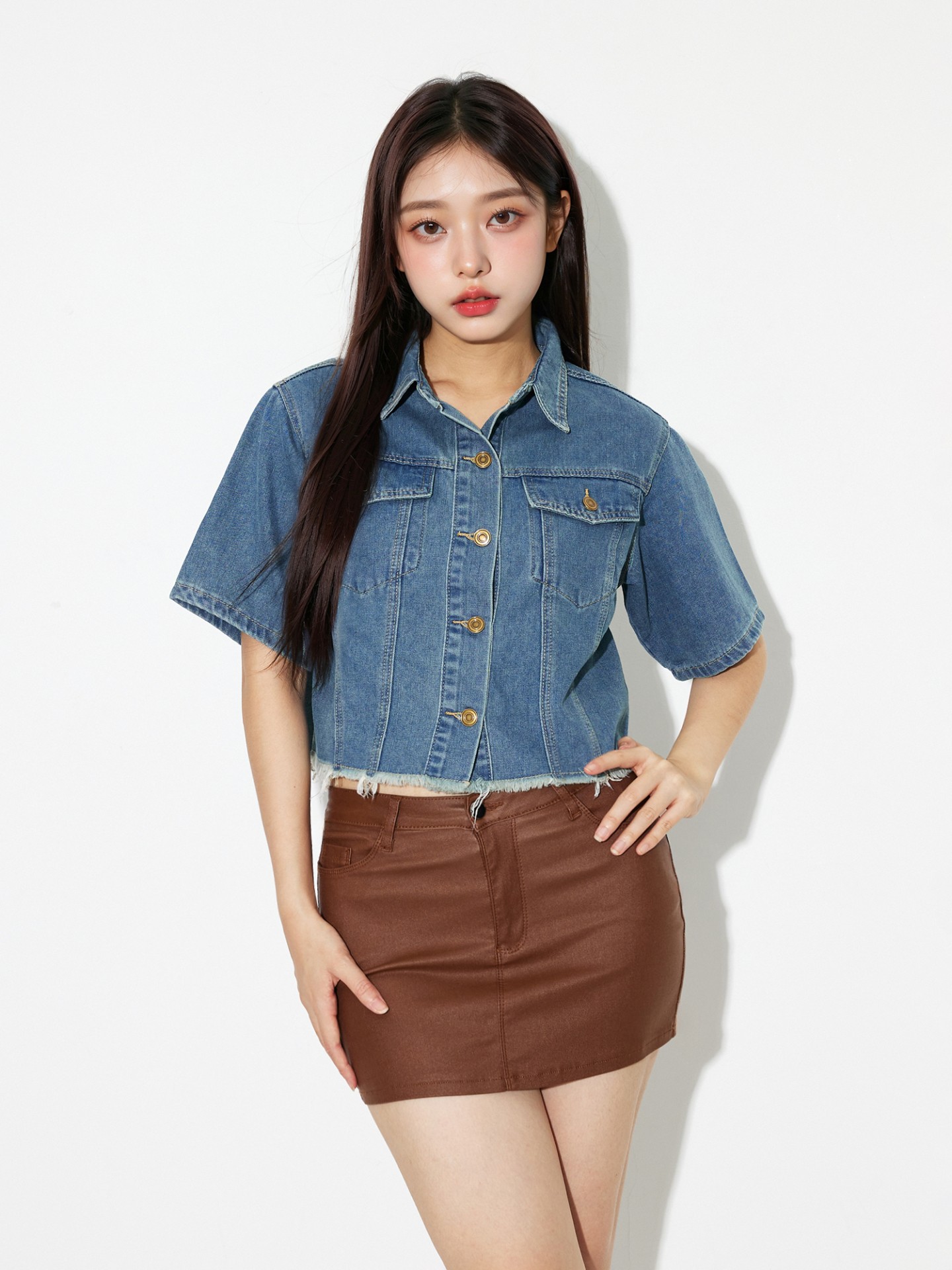 Blue Raw Hem Denim Blouse