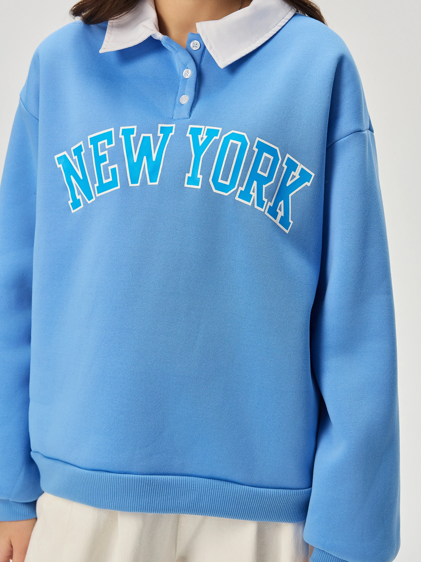 Ribbed Color Block Half Button Sweatshirt