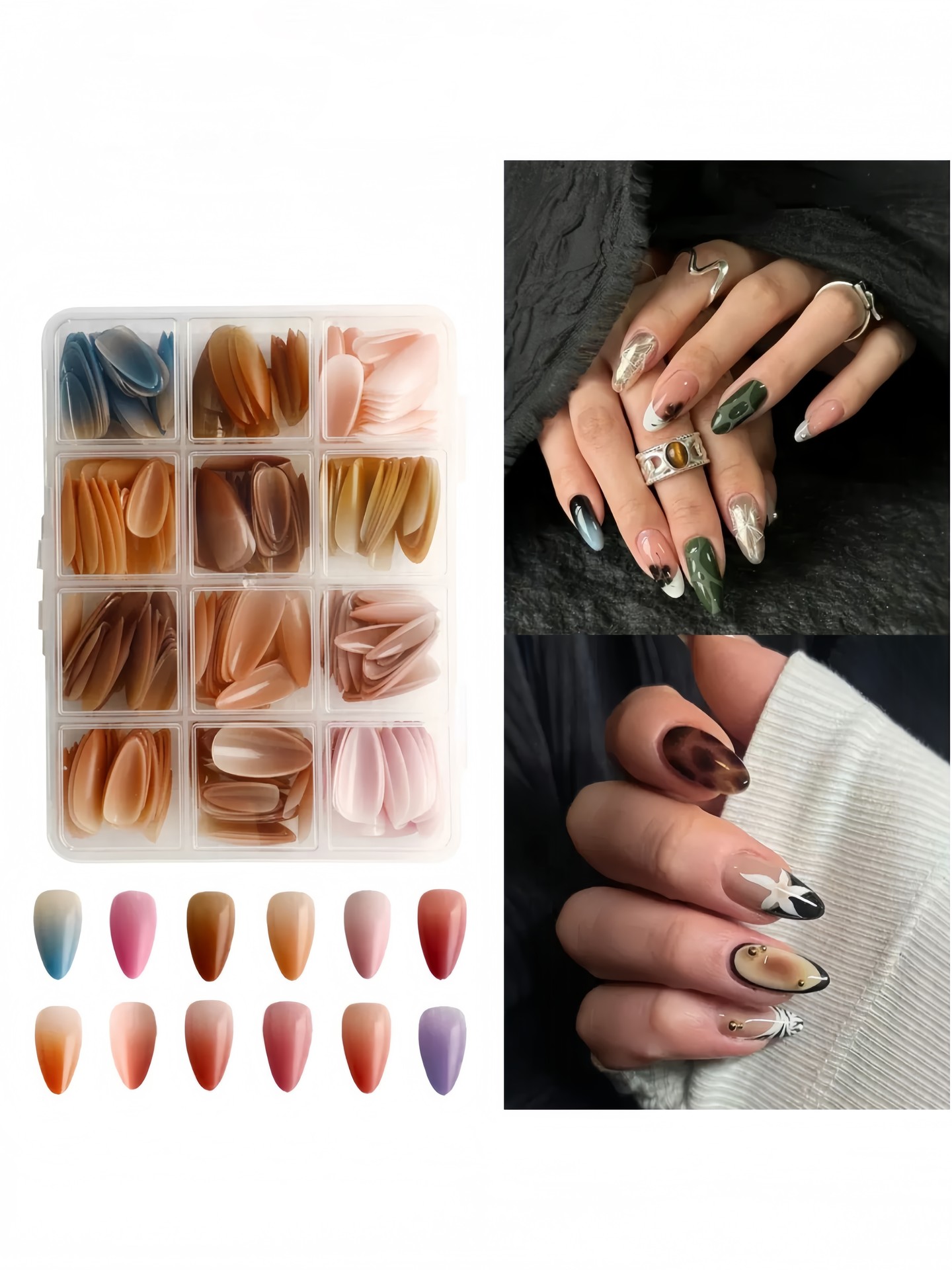 144pcs 12colors Gradient Artificial Nails