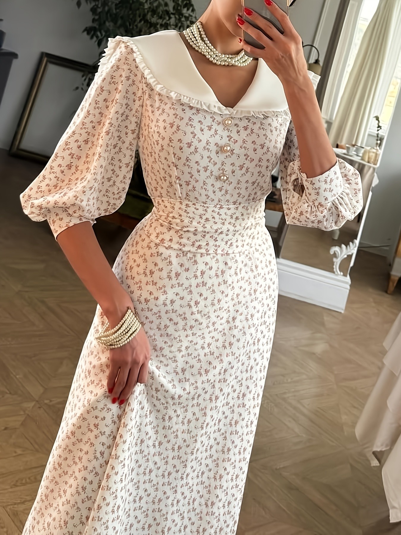 Apricot Ruffle A-Line Dress