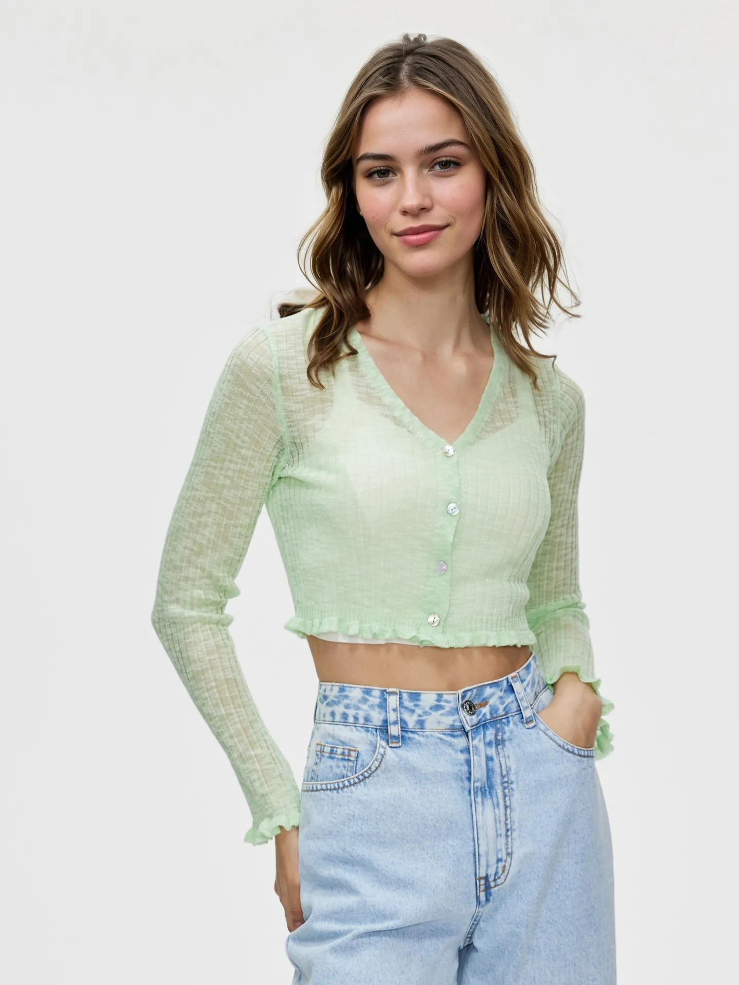Cropped Sheer Knit Cardigan | Savana | Bestsellers