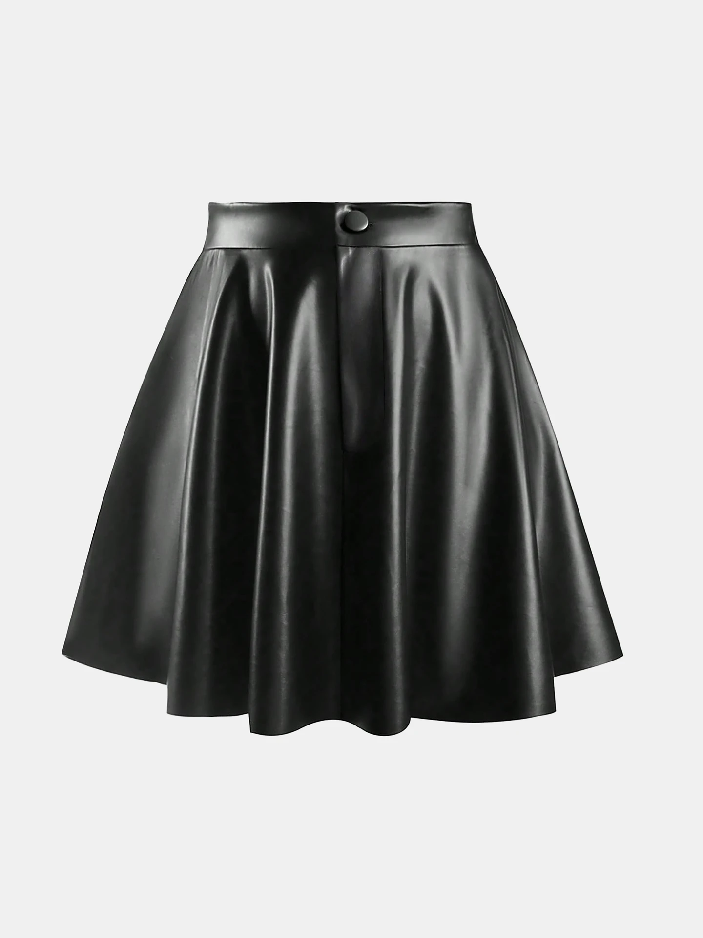 Women's Punk Buckle Faux Leather A-line Short Skirt Coffee