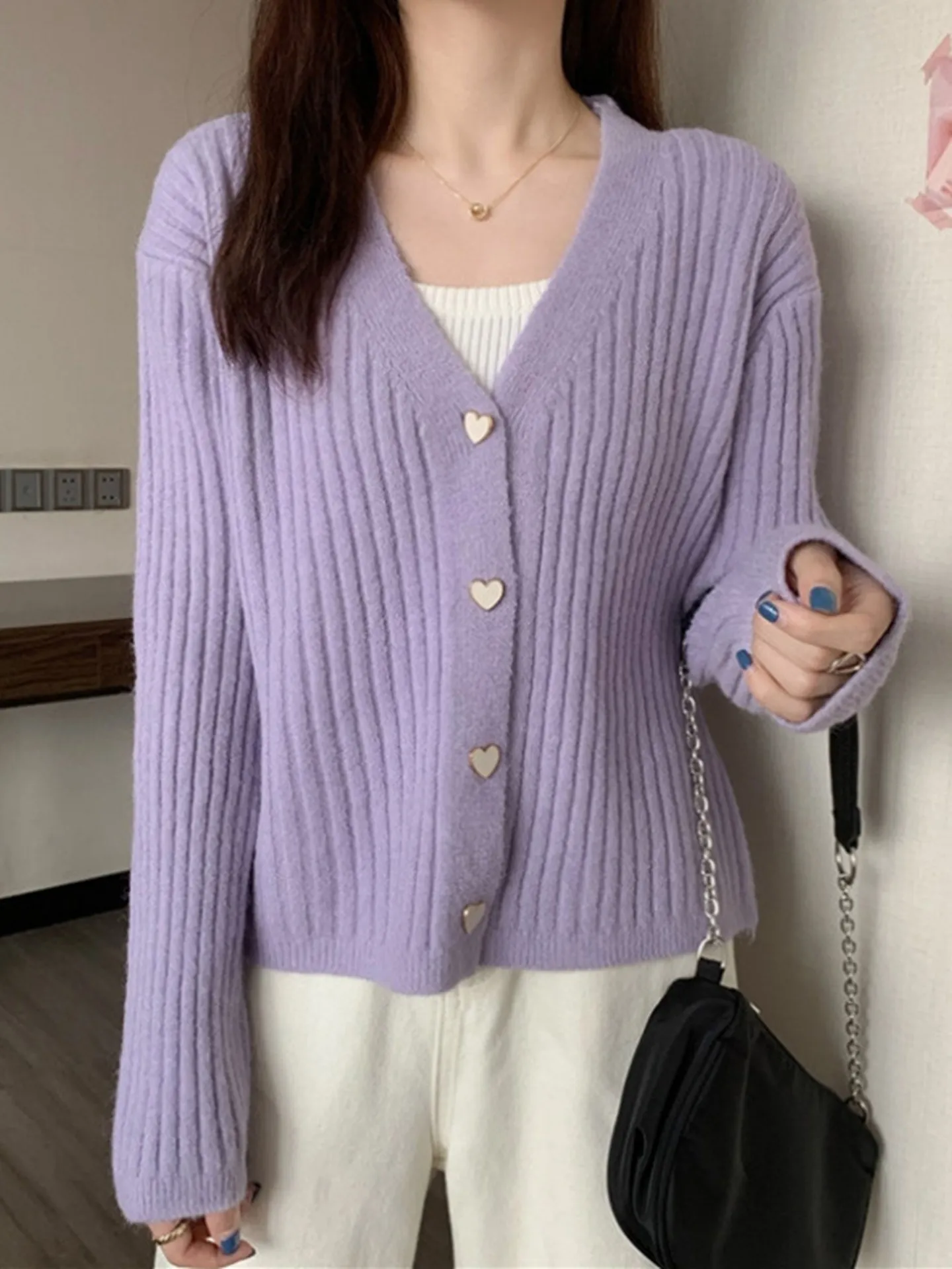 Color Button Knit Cardigan Sweater