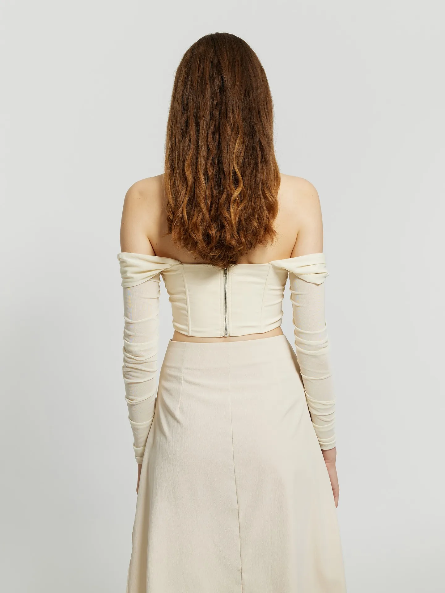Off Shoulder Sleeve Mesh Sheer Corset Top main image 1