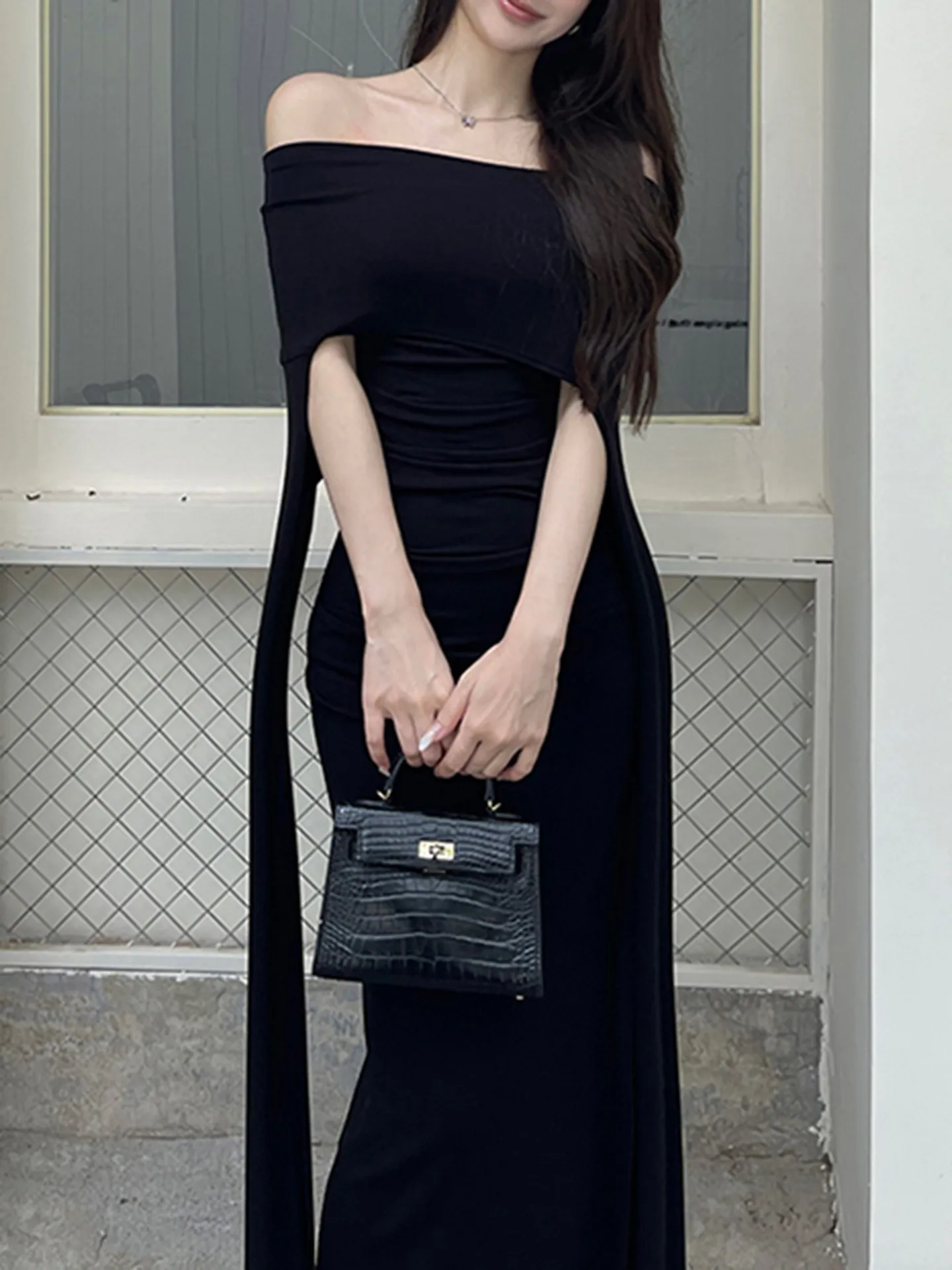 multiway bodycon dress Black Sparkly Long Sleeve Ruched Bodycon Midi Dress 10 main image 1