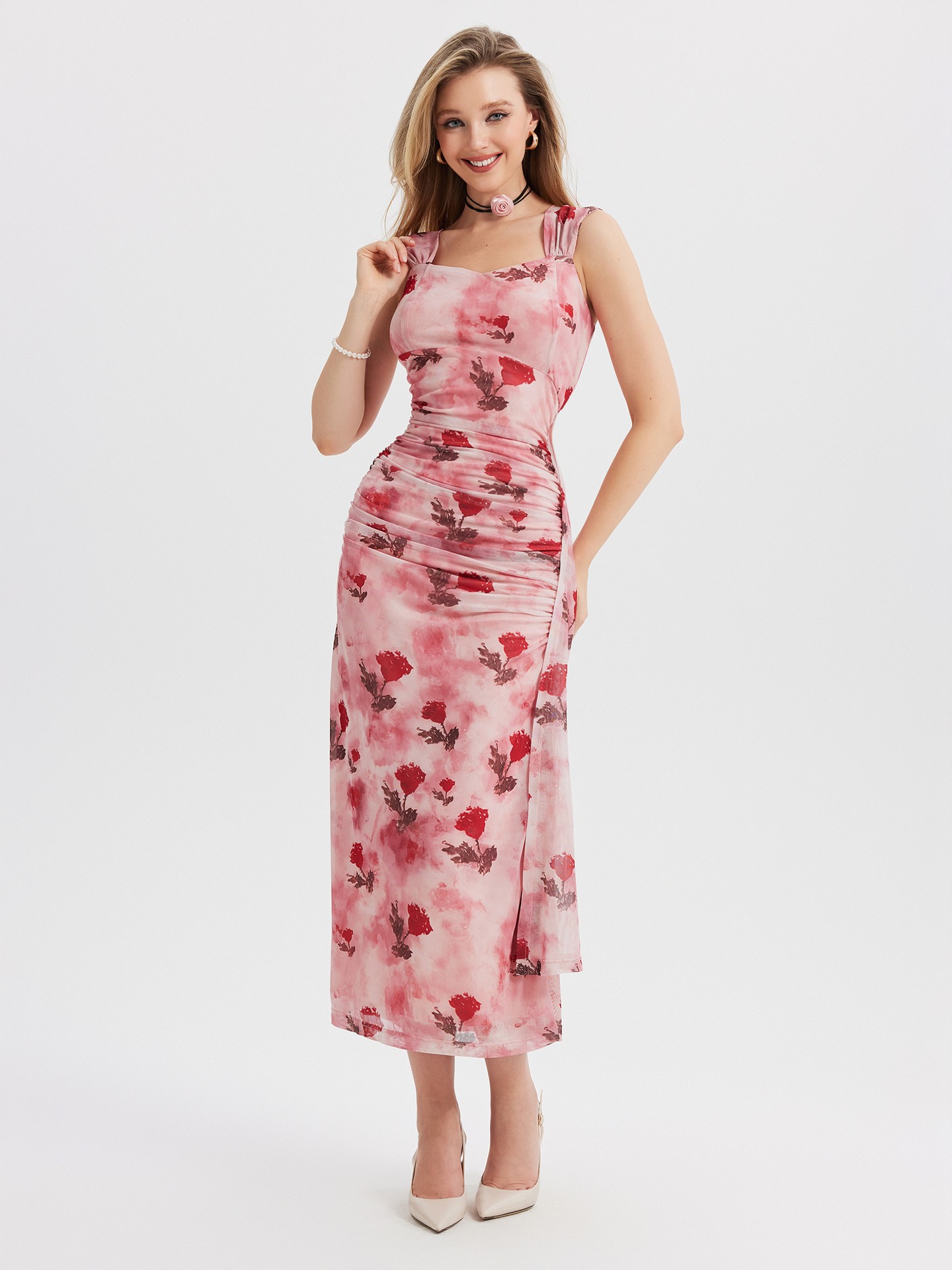 Pink Gathered Bodycon Dress