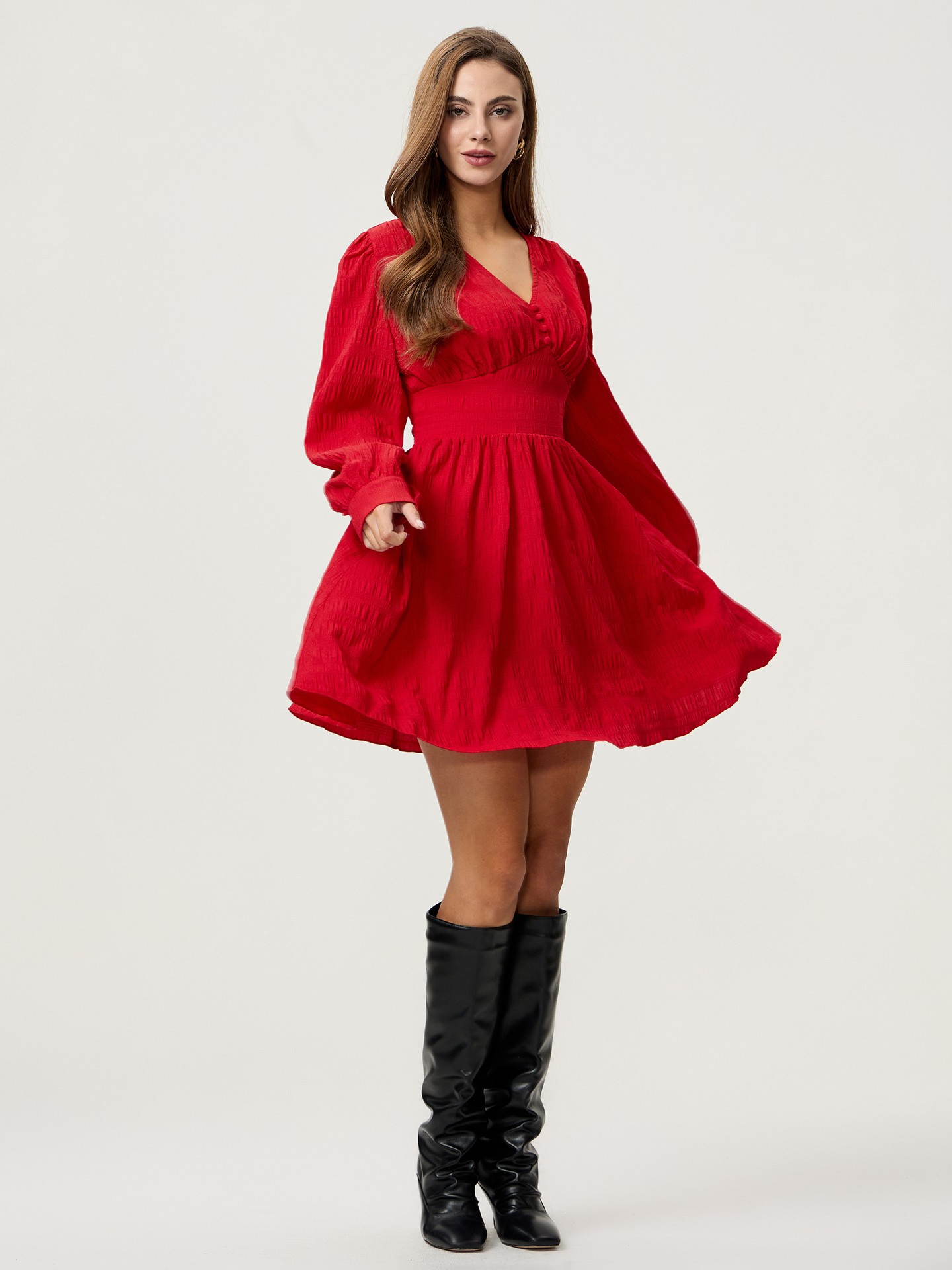 Red Buttoned A-Line Dress