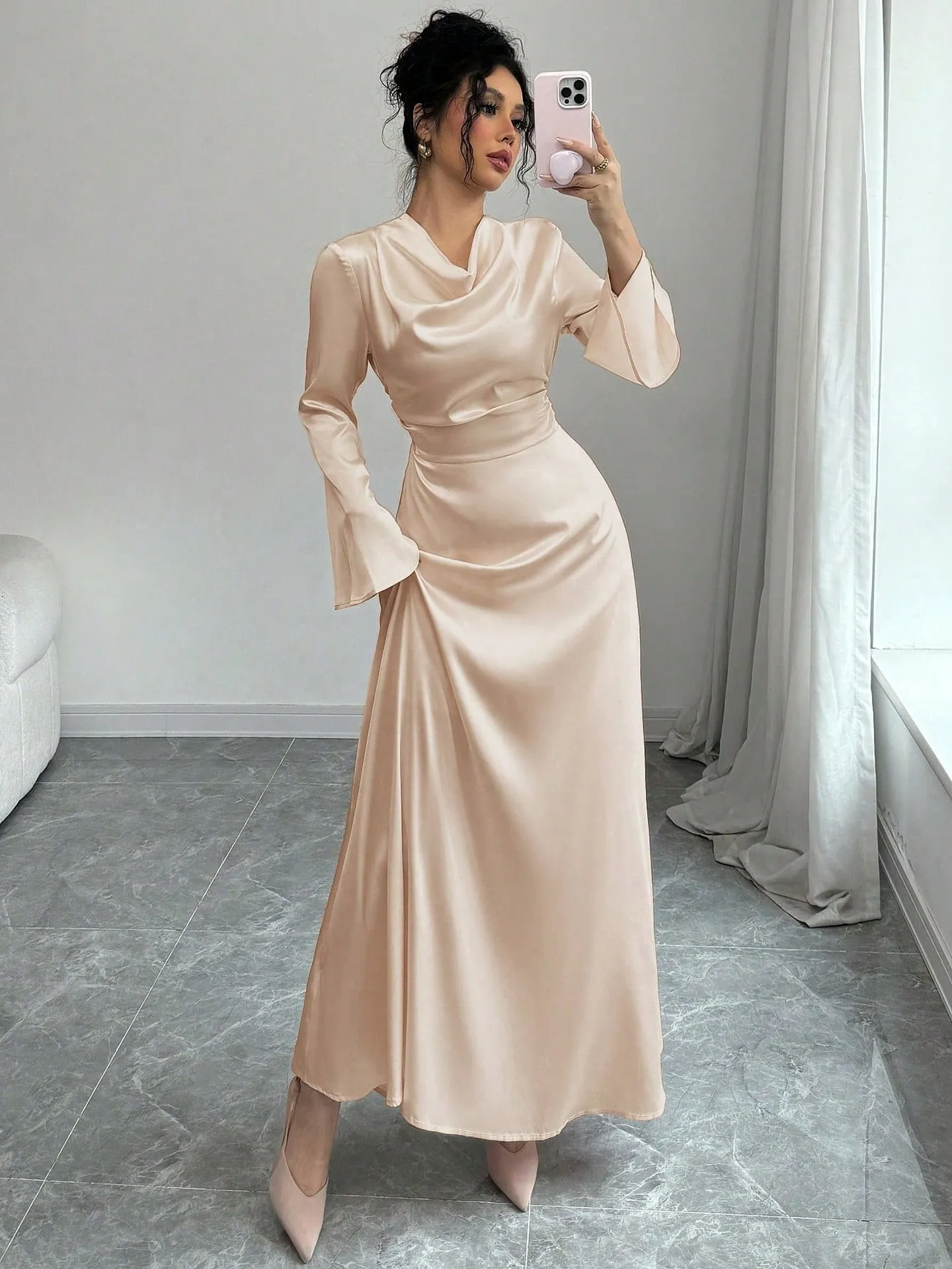 美品✨ sahara サハラ Tulle Sleeve Satin Dress Tie Up A-Line Dress | Savana | Bestsellers