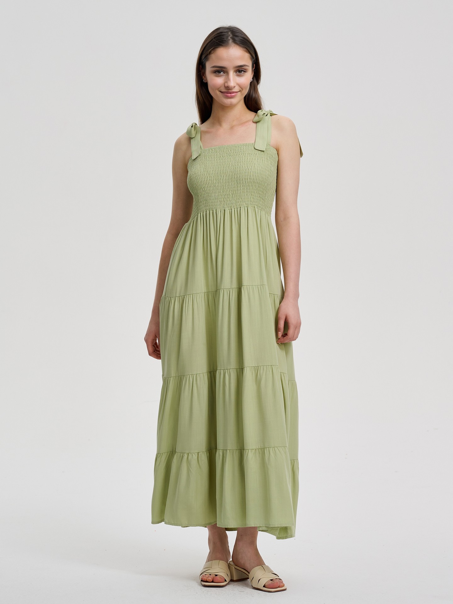 Light Green Smocking A-Line Dress