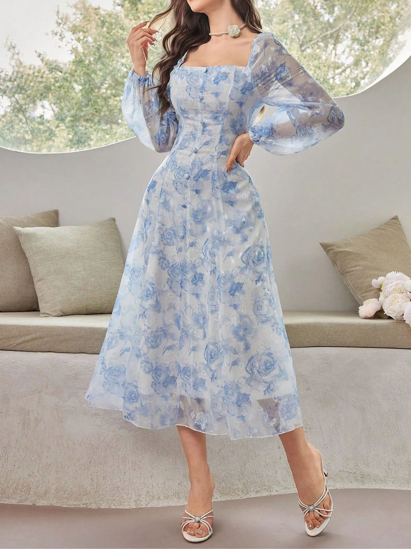 navy blue dress for baby girl Classic 100% Cotton A-Line Dress with 3/4 Sleeves Heather Grey / Medium main image 0