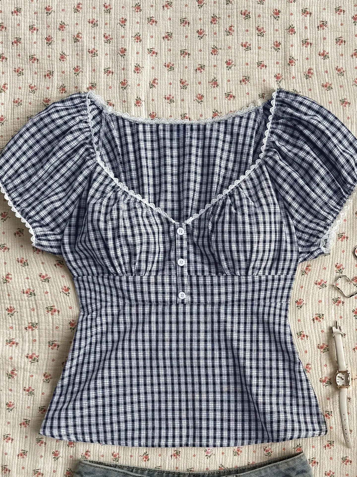 Lace trim basic top main image 1