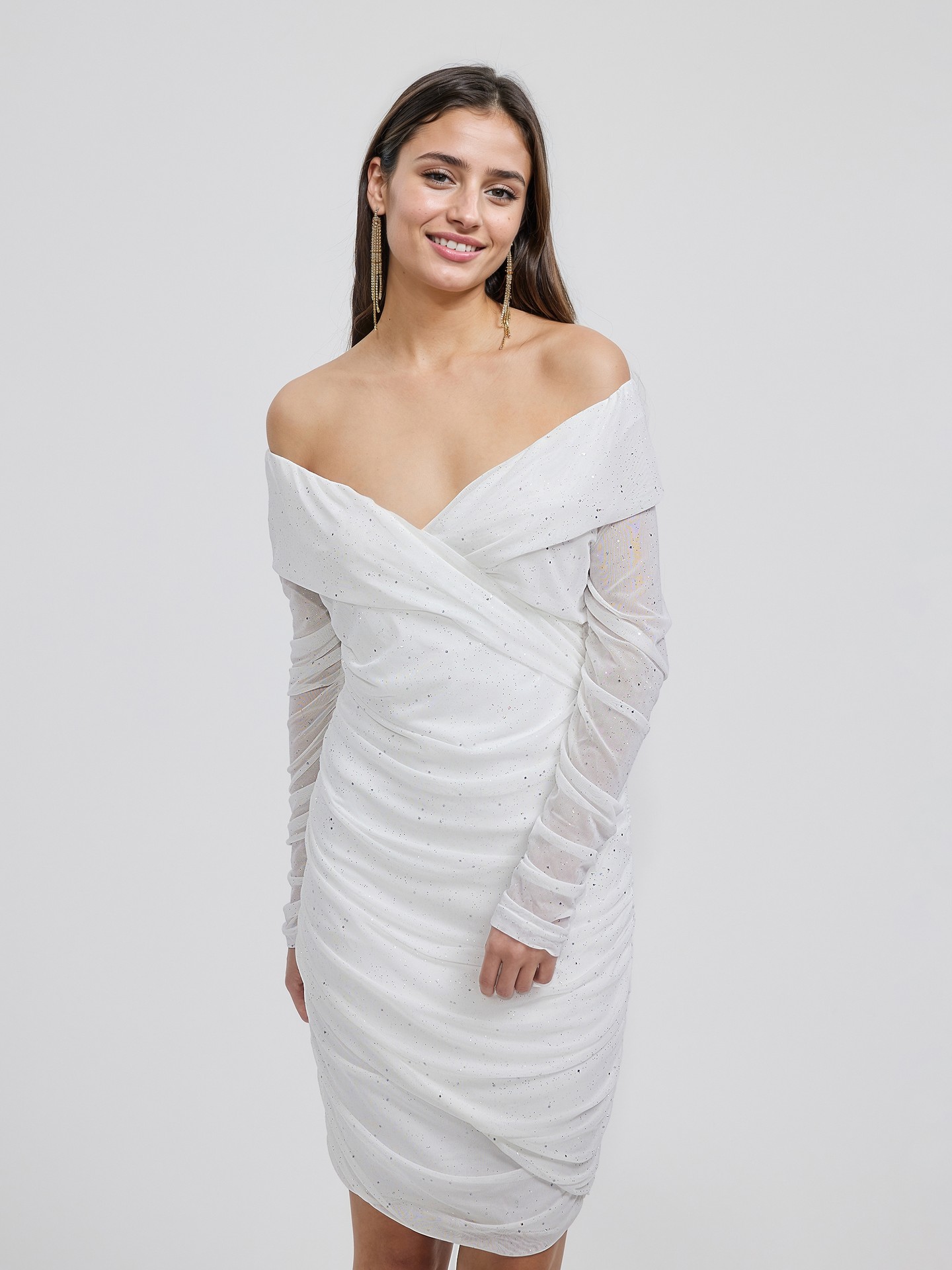 White Gathered Bodycon Dress