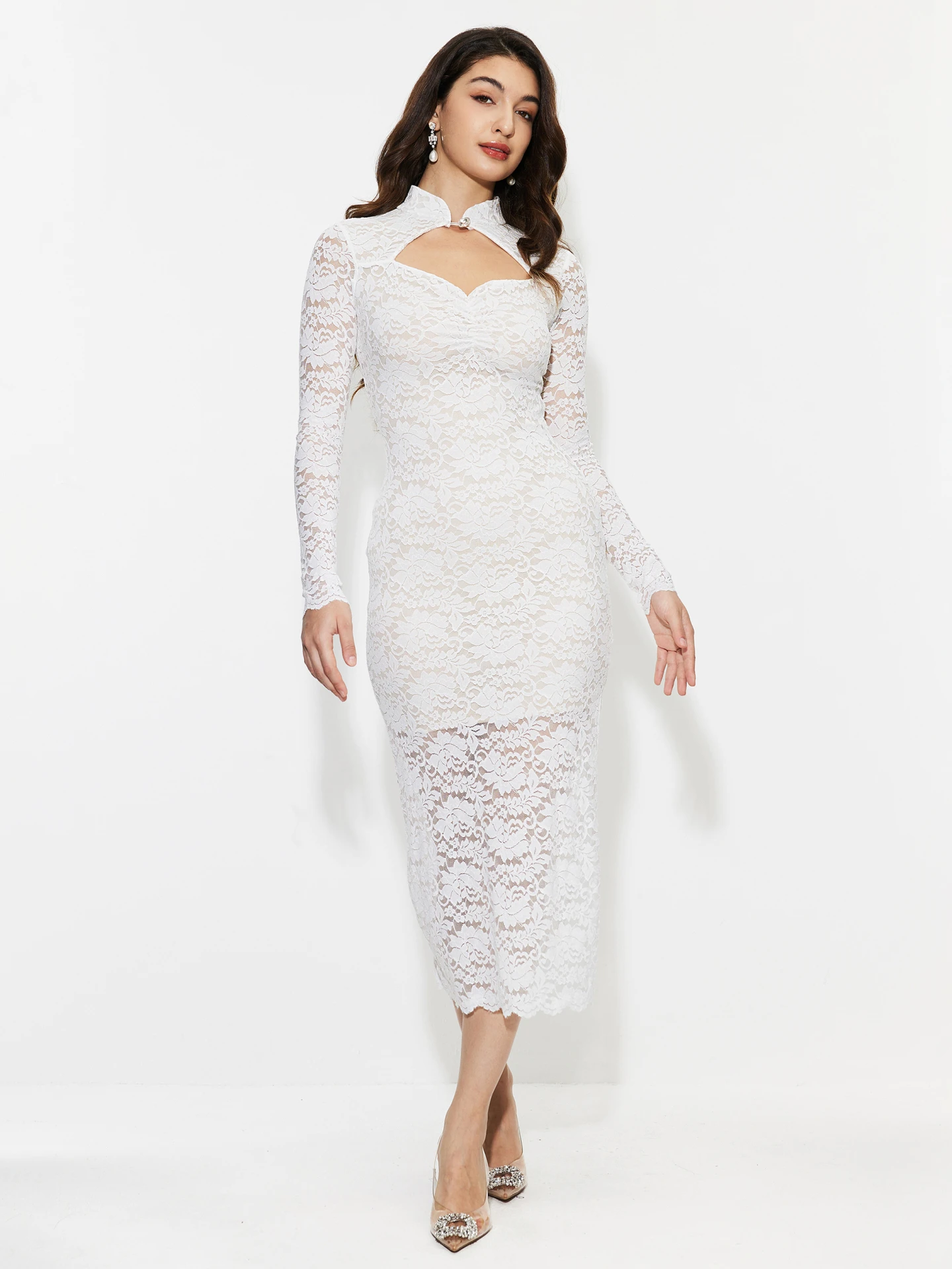 mesh corset dress long sleeve Lace Mesh Corset Dress With Flared Sleeves