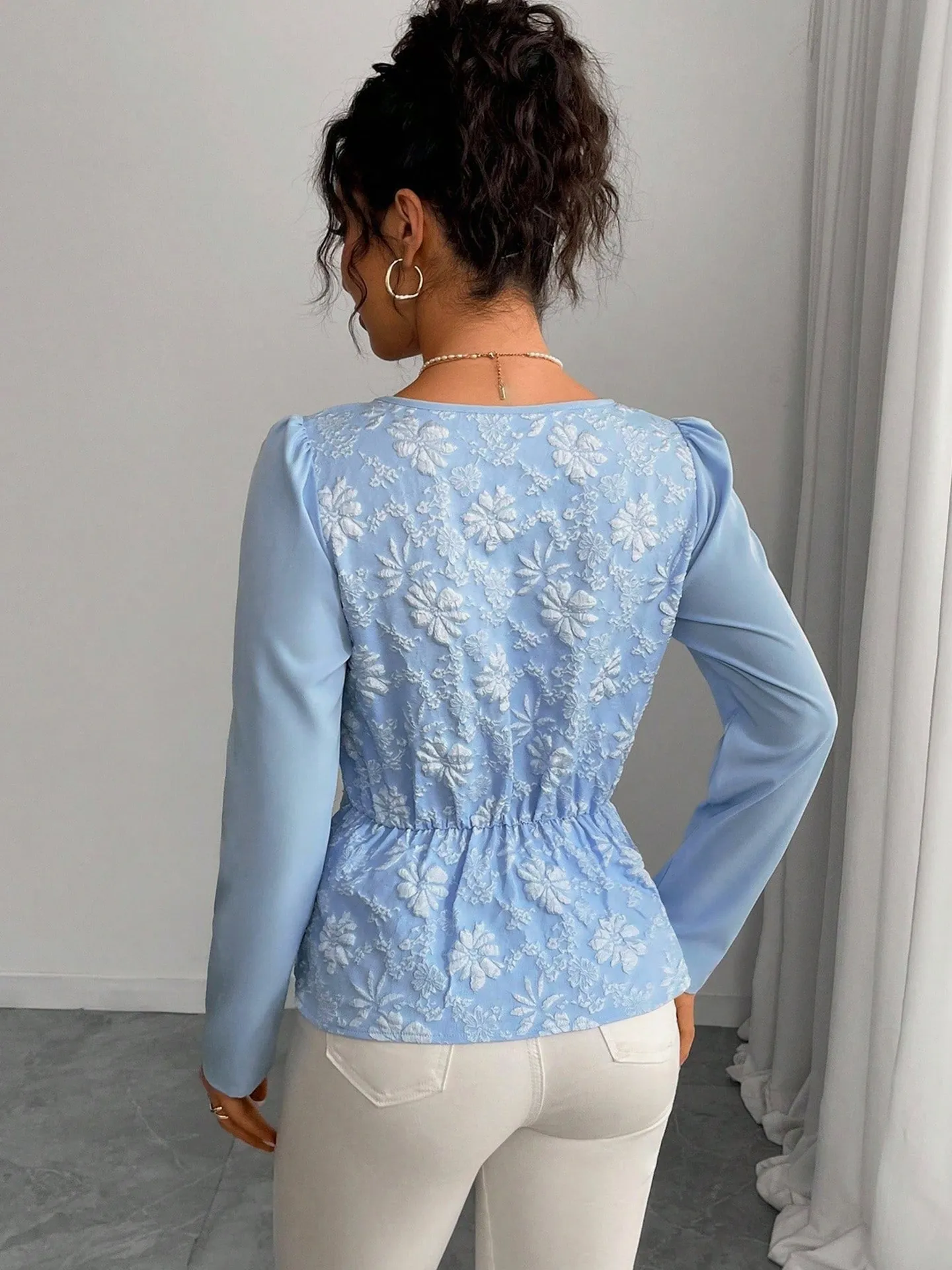 Elegant Jacquard Floral Peplum Top | Savana | Bestsellers