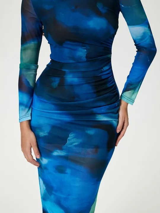 tie dye bodycon dress long sleeve Formal Occasion Gown With Ruching Women's Maxi – Ruched Mesh Layer Formal Prom Wedding Gown Formal dresses A-line dress cutting method: Jeans 40 This is a long Choose Male Size:XL