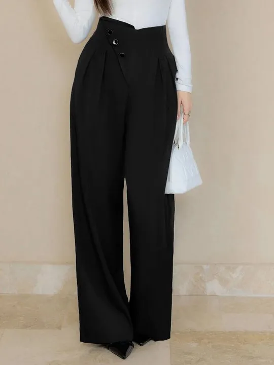 Buttoned Wide Leg Pants