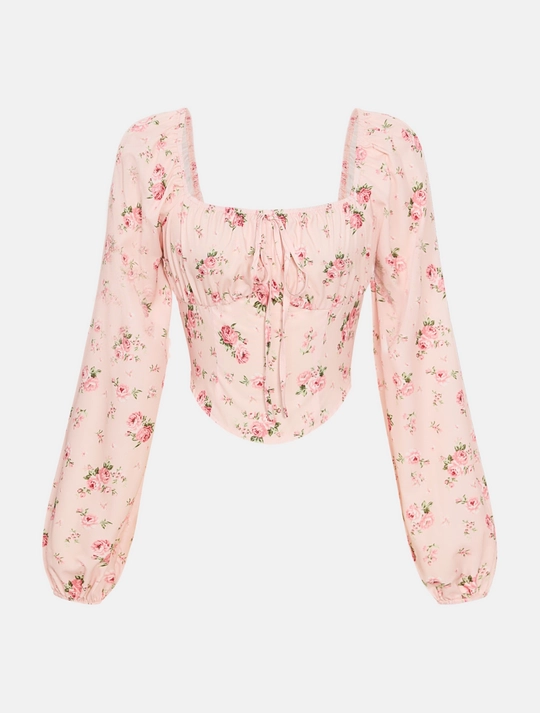 Floral Puff Sleeve Corset Top view 1
