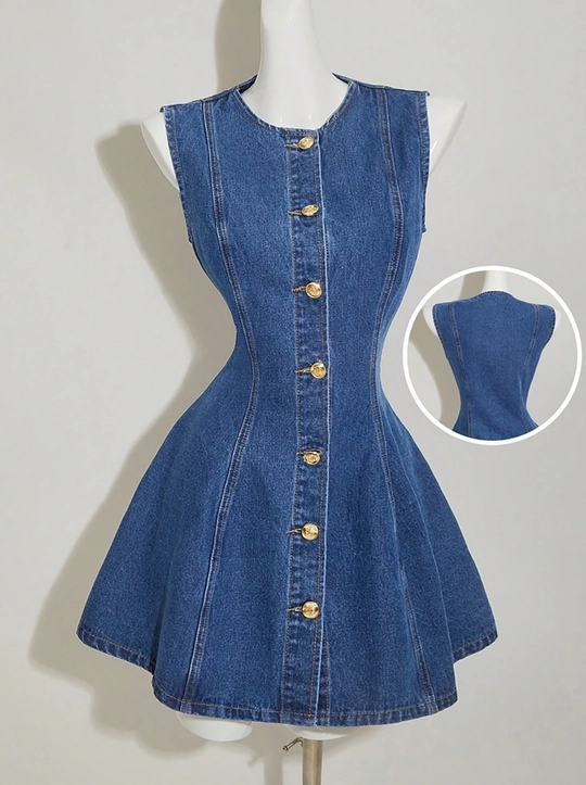 [ Slight Stretch ] Casual Sleeveless Summer Denim A-Line Dress