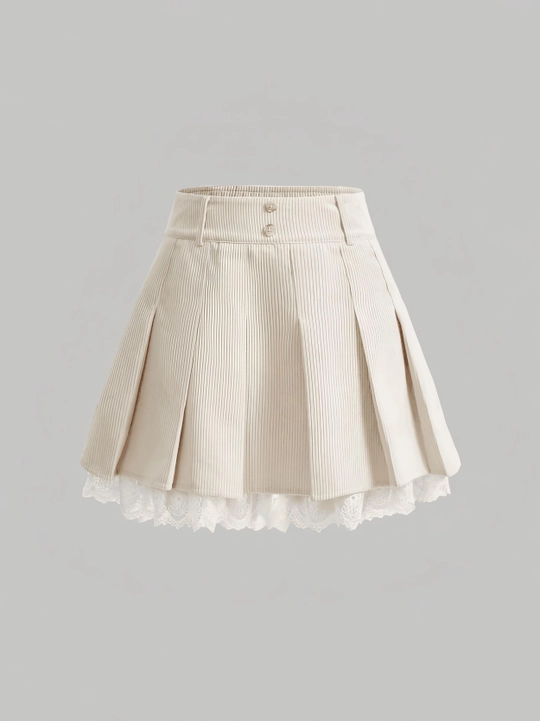 Lace Hem Pleated Skirt