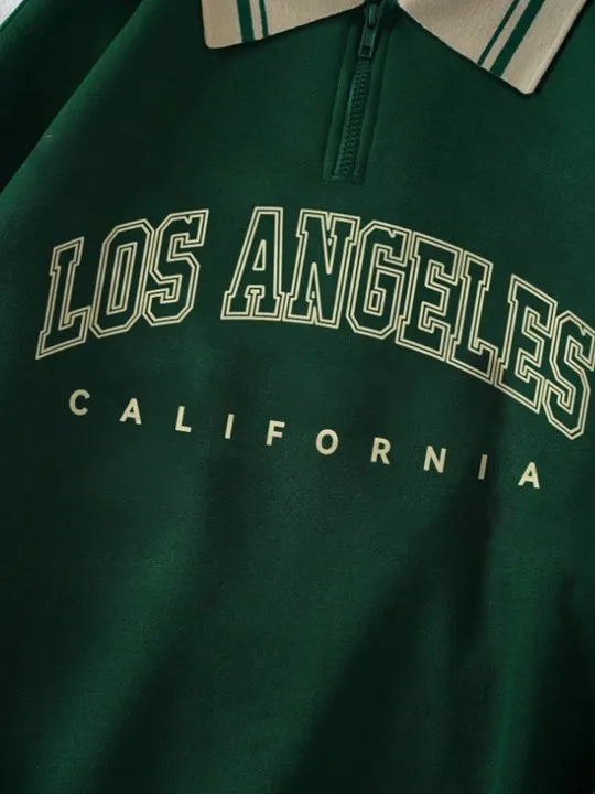 Contrast Half Placket Sweatshirt