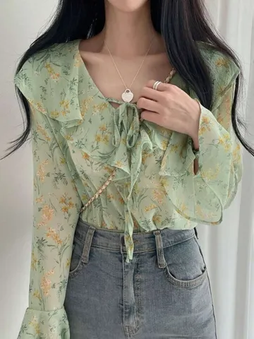 Winter Garden Chiffon Ruffle Top