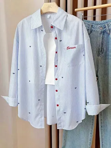 Bow Print Striped Shirt