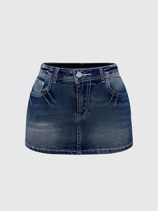 Embroidered Denim Straight Skirt view 1