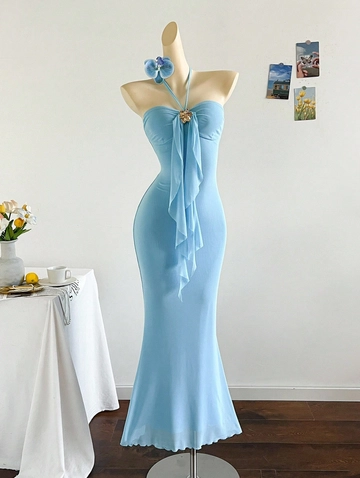 blue dress for baby girl Strapless Tube Backless Cocktail Bodycon Party Maxi Dresses main image 0