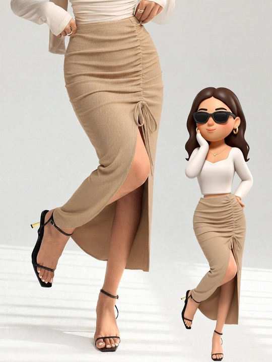 Gathered Slit Skirt